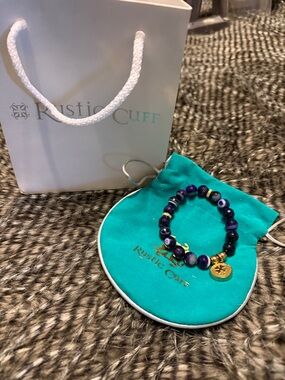 Rustic Cuff Purple Beaded Bracelet with Gold Charm